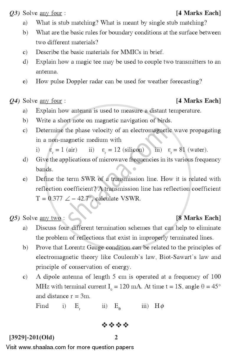 Applied Electromagnetics, RF and Microwave 2011-2012 - M.Sc. - Semester 2 - University of Pune question paper with PDF download