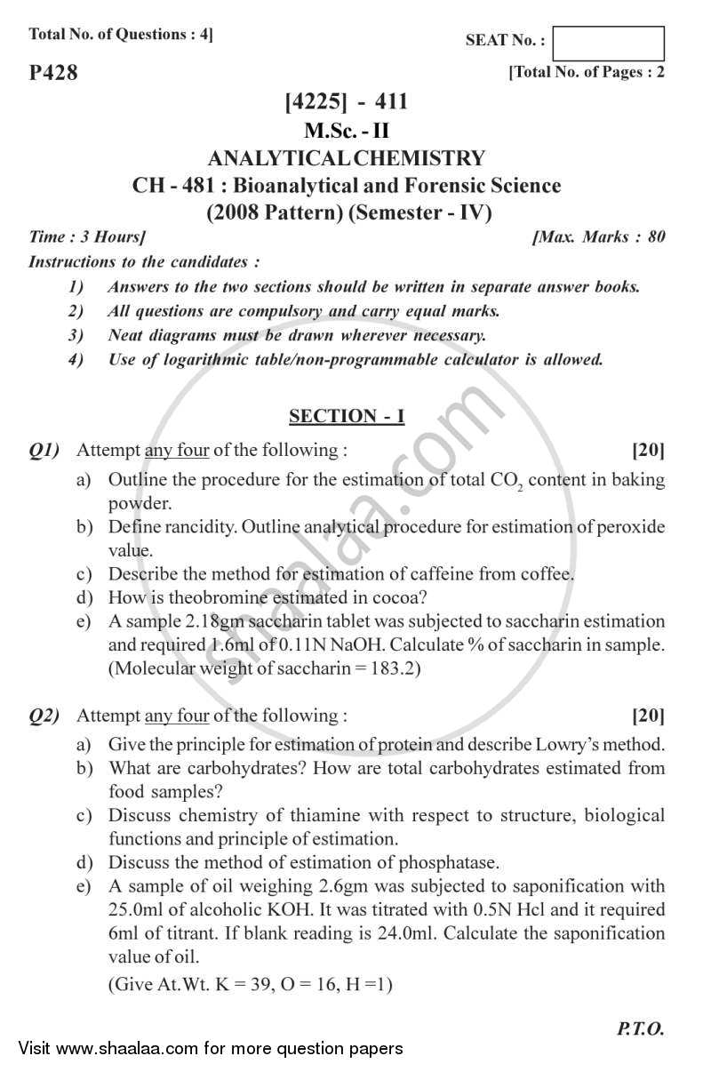 Bioanalytical and Forensic Science 2012-2013 - M.Sc. - Semester 4 - University of Pune question paper with PDF download
