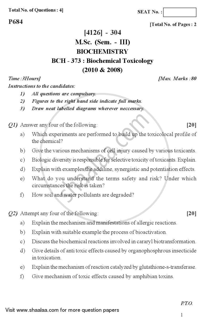 Biochemical Toxicology 2011-2012 - M.Sc. - Semester 3 - University of Pune question paper with PDF download
