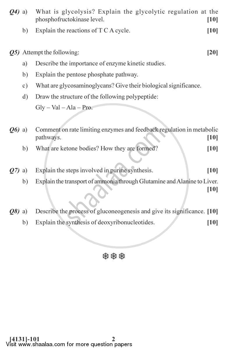 Biochemistry 1 2011-2012 - M.Sc. - Semester 1 - University of Pune question paper with PDF download