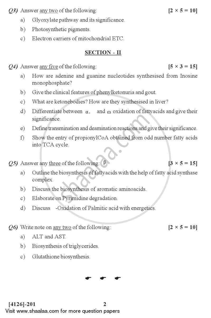 Bioenergetics and Metabolism 2011-2012 - M.Sc. - Semester 2 - University of Pune question paper with PDF download