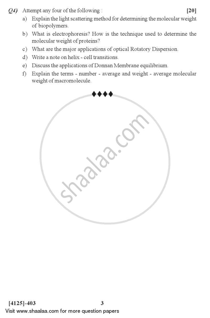 Biophysical Chemistry and Related Techniques 2011-2012 - M.Sc. - Semester 4 - University of Pune question paper with PDF download