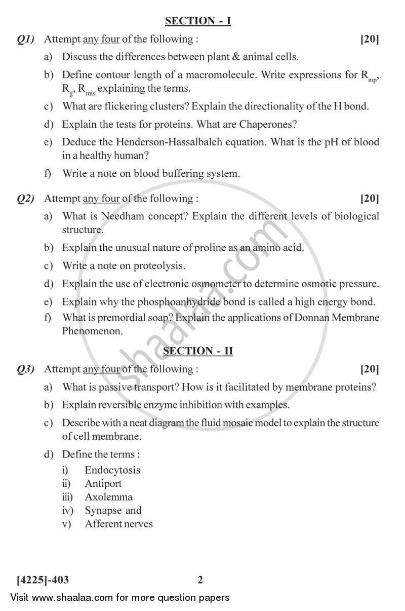 Biophysical Chemistry and Related Techniques 2012-2013 - M.Sc. - Semester 4 - University of Pune question paper with PDF download