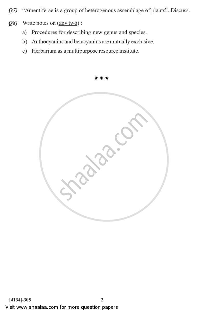 Botany Special Paper - Angiosperms 1 2011-2012 - M.Sc. - Semester 3 - University of Pune question paper with PDF download