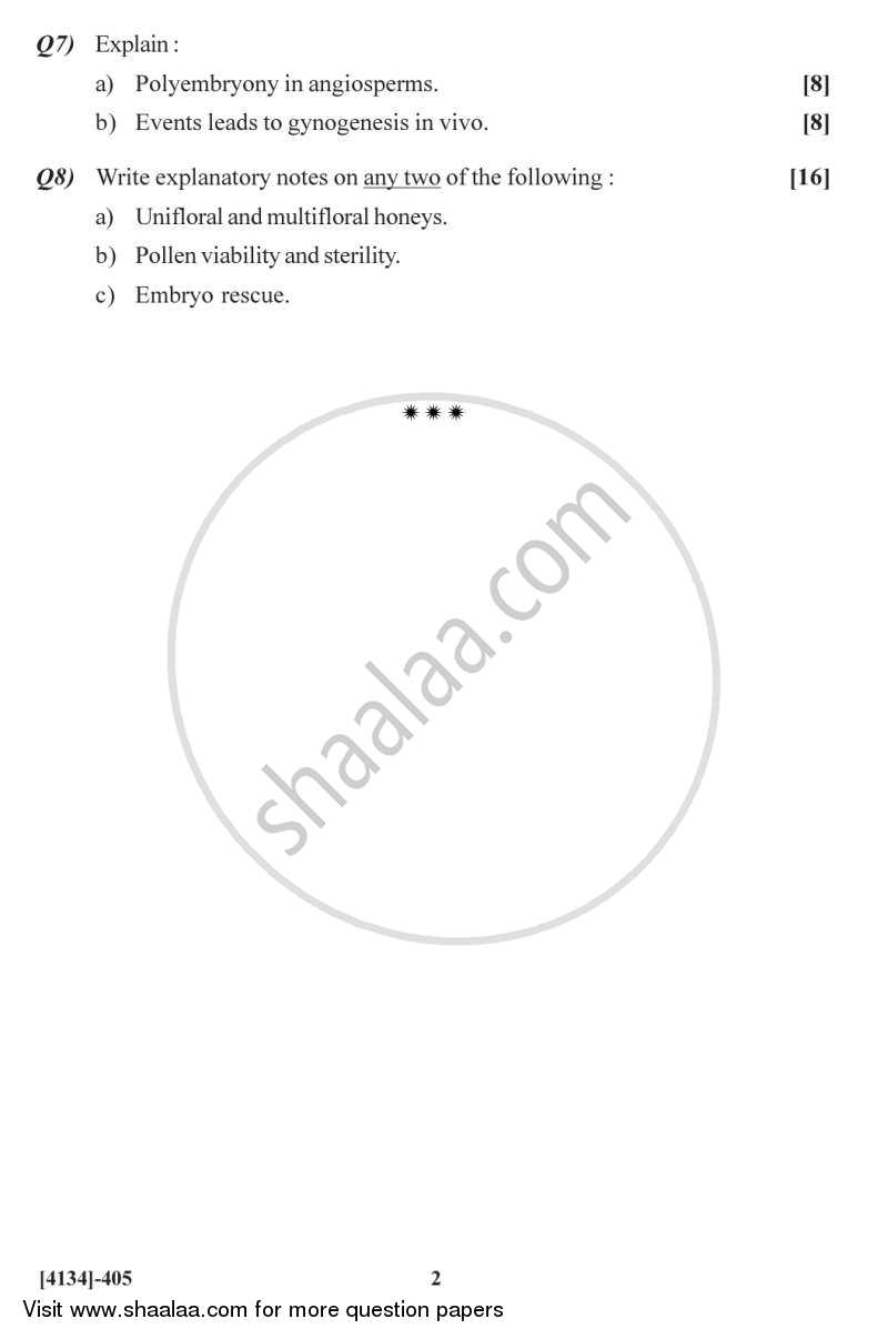 Botany Special Paper - Angiosperms 2 2011-2012 - M.Sc. - Semester 4 - University of Pune question paper with PDF download