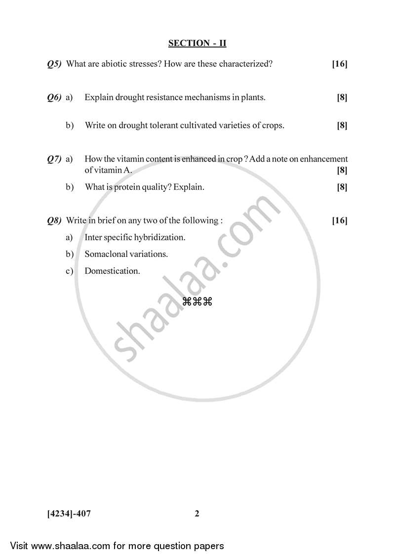 Botany Special Paper - Genetics, Molecular Biology and Plant Breeding 2 2012-2013 - M.Sc. - Semester 4 - University of Pune question paper with PDF download