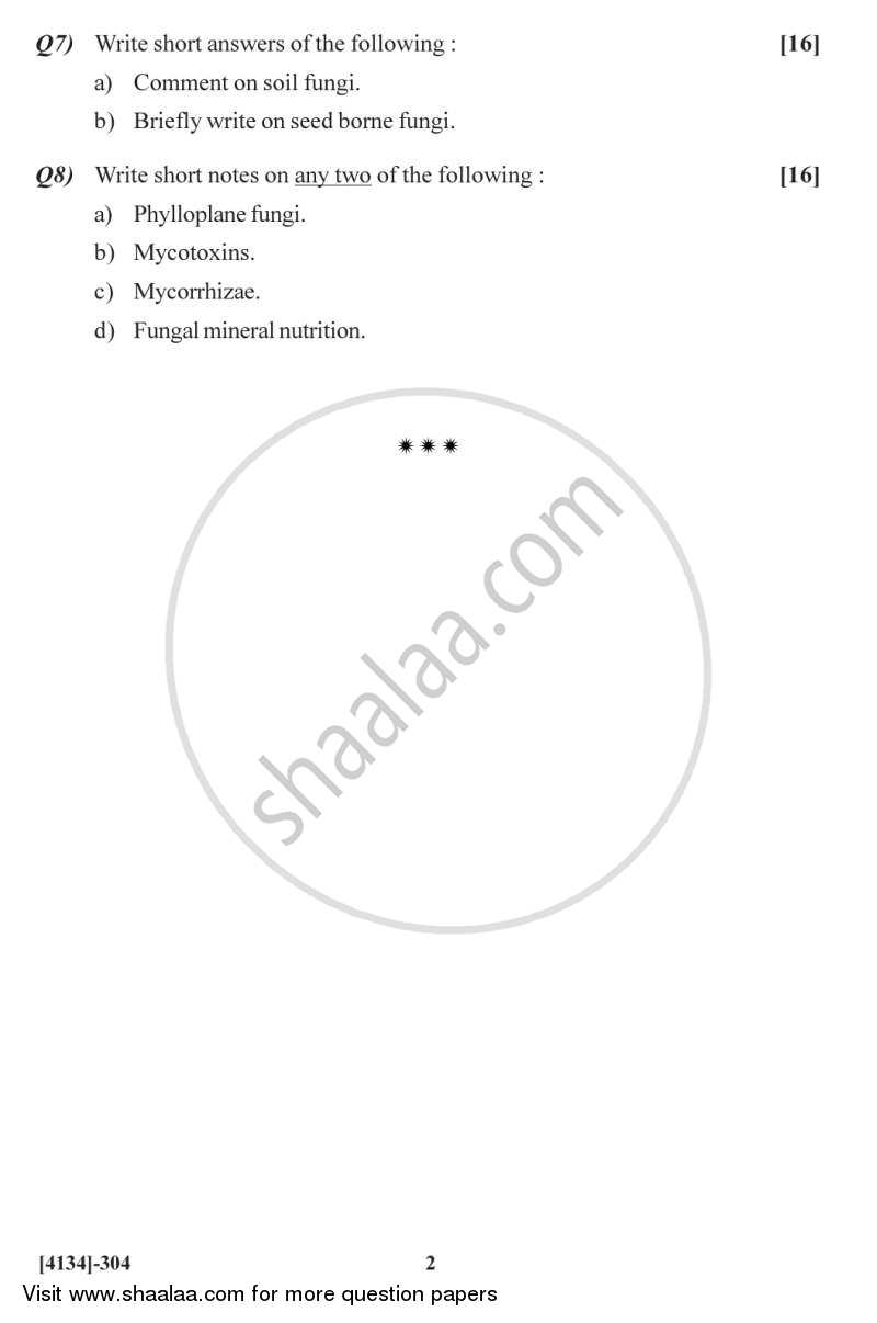 Botany Special Paper - Mycology and Plant Pathology 1 2011-2012 - M.Sc. - Semester 3 - University of Pune question paper with PDF download