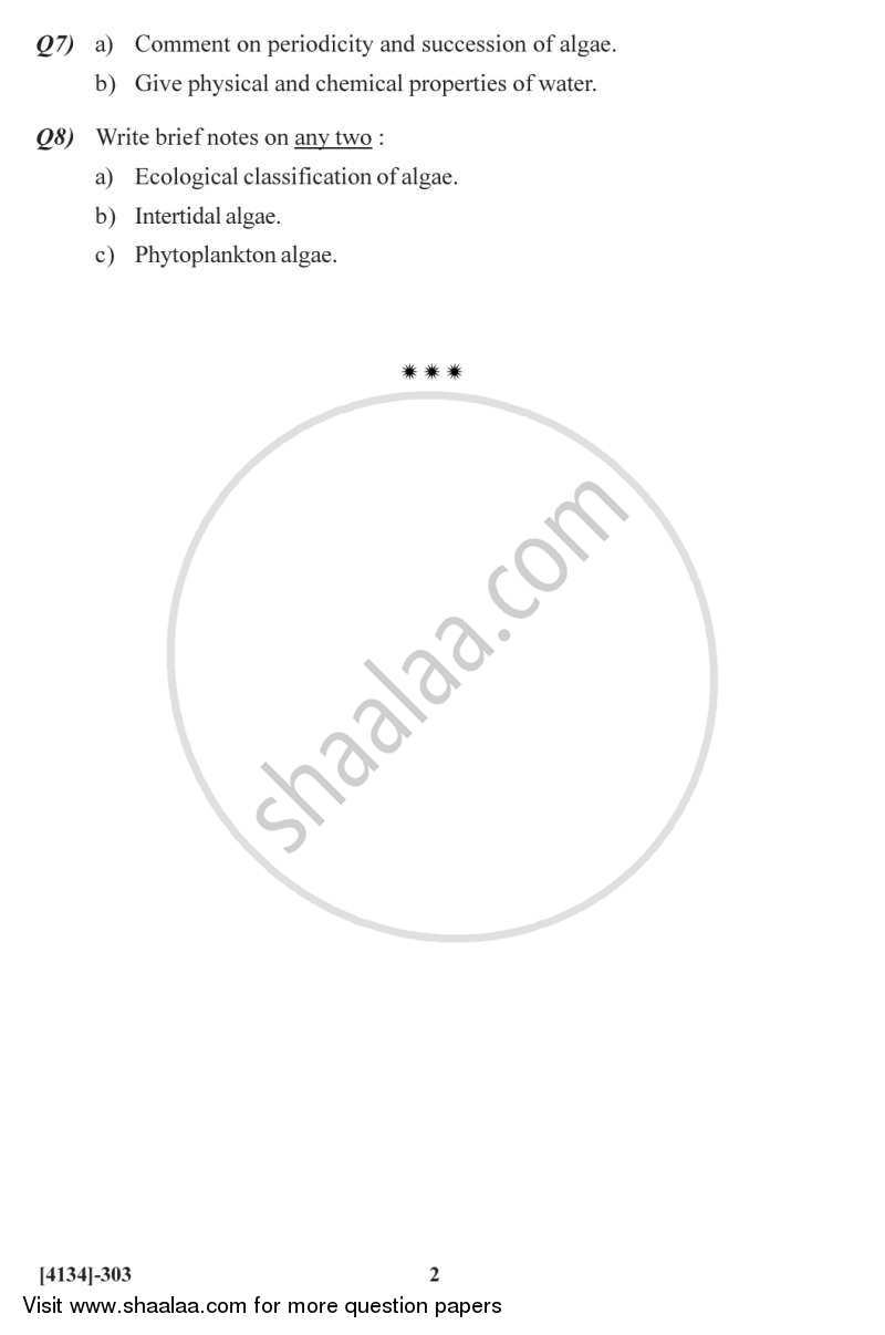 Botany Special Paper - Phycology 1 2011-2012 - M.Sc. - Semester 3 - University of Pune question paper with PDF download