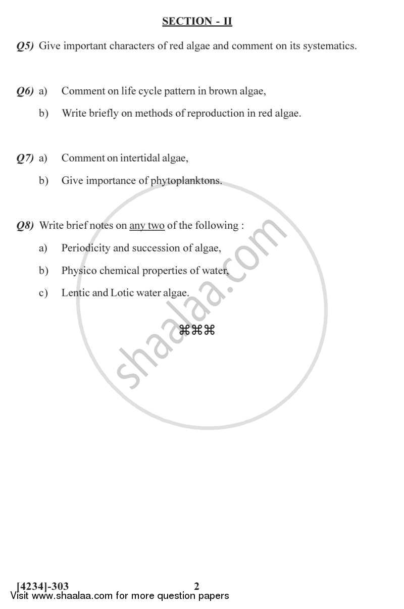 Botany Special Paper - Phycology 1 2012-2013 - M.Sc. - Semester 3 - University of Pune question paper with PDF download