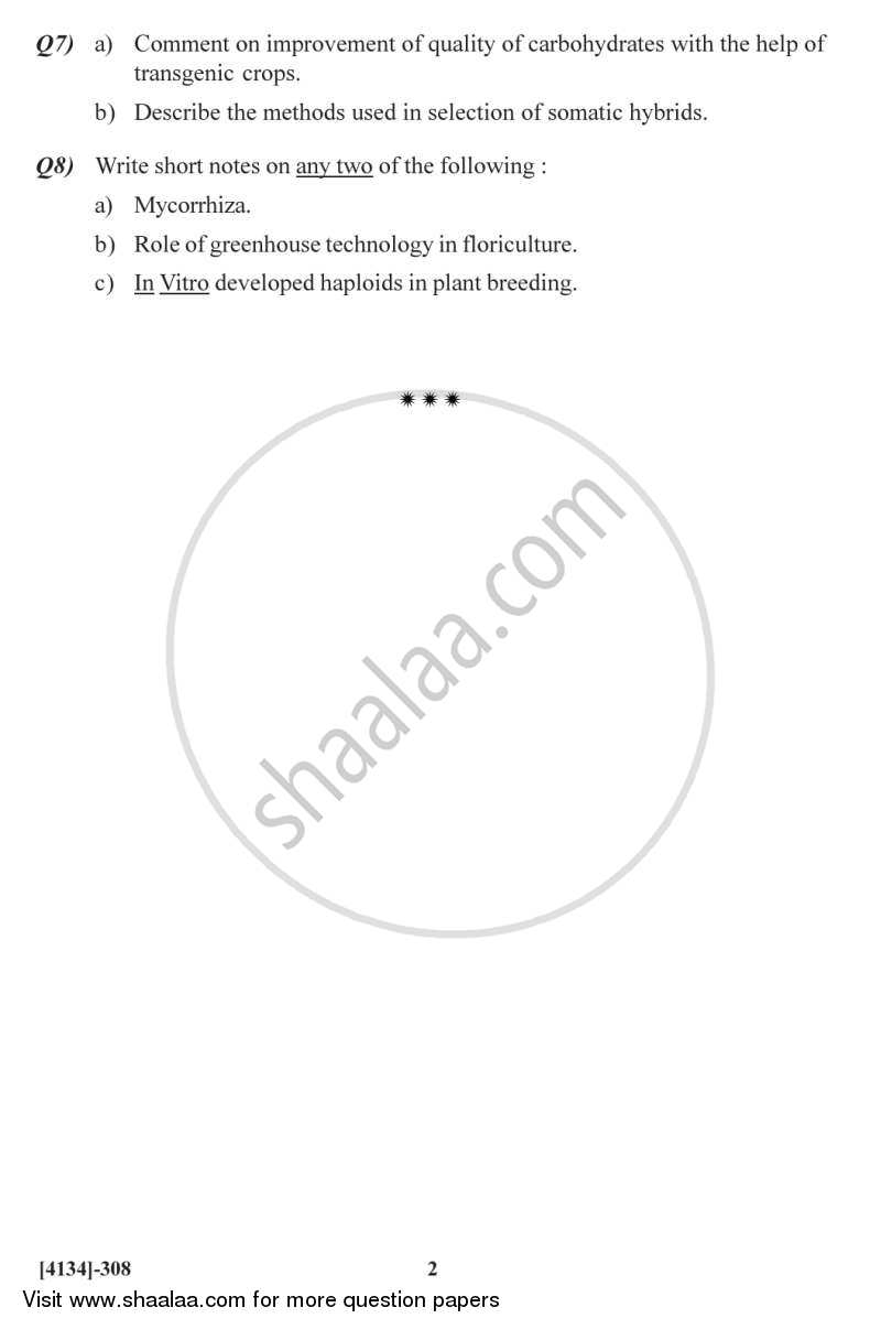 Botany Special Paper - Plant Biotechnology 1 2011-2012 - M.Sc. - Semester 3 - University of Pune question paper with PDF download