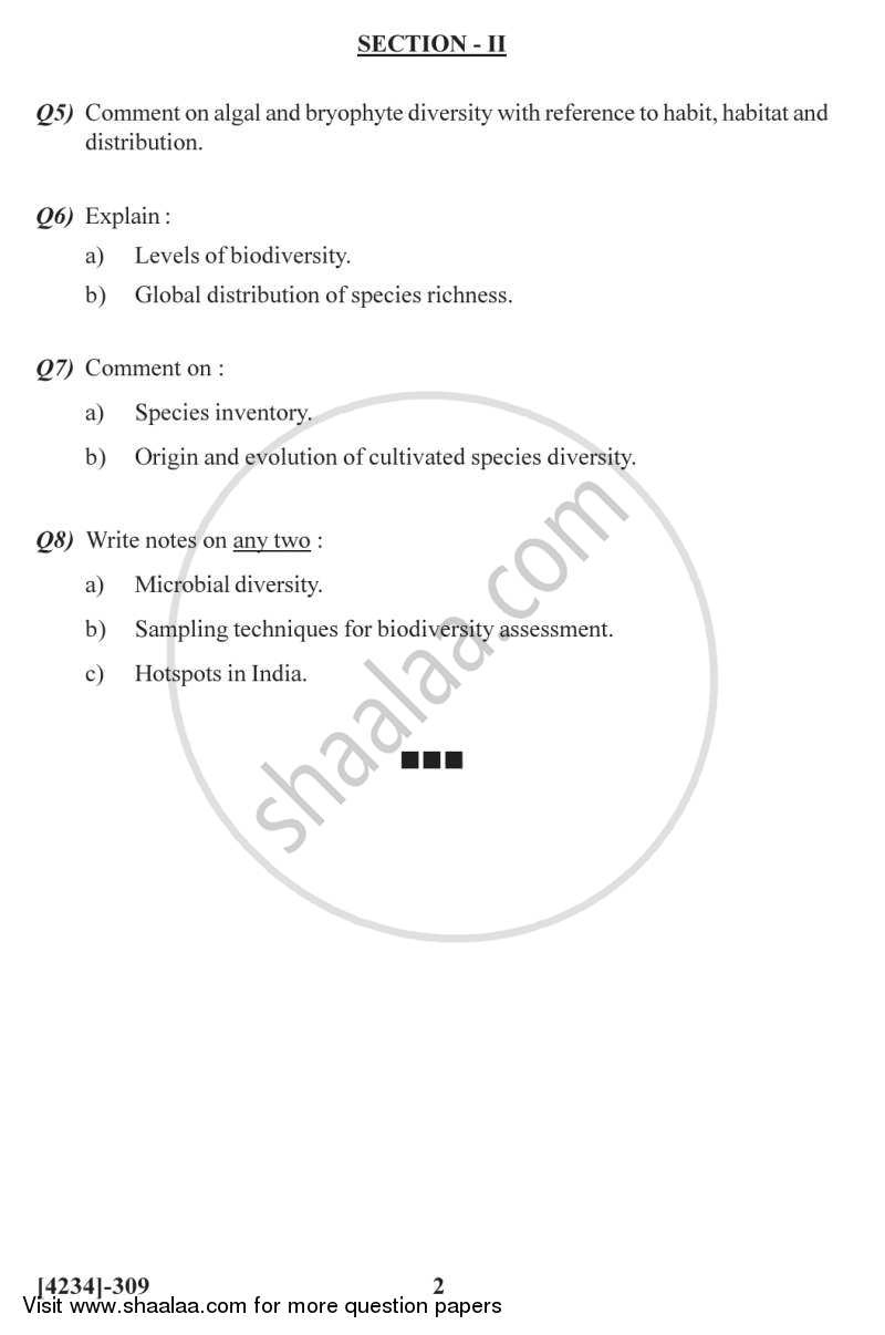 Botany Special Paper - Plant Diversity 1 2012-2013 - M.Sc. - Semester 3 - University of Pune question paper with PDF download