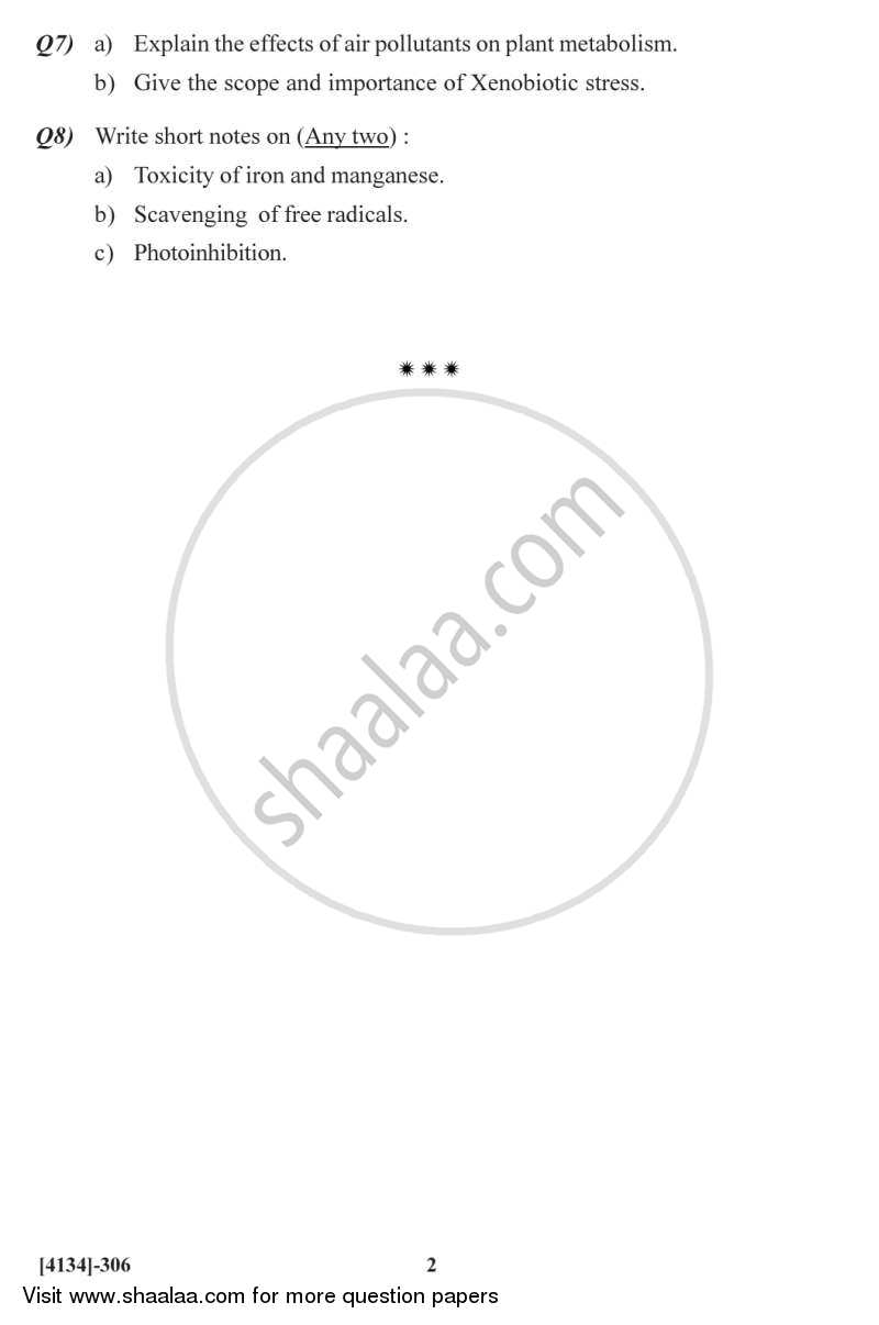 Botany Special Paper - Plant Physiology 1 2011-2012 - M.Sc. - Semester 3 - University of Pune question paper with PDF download