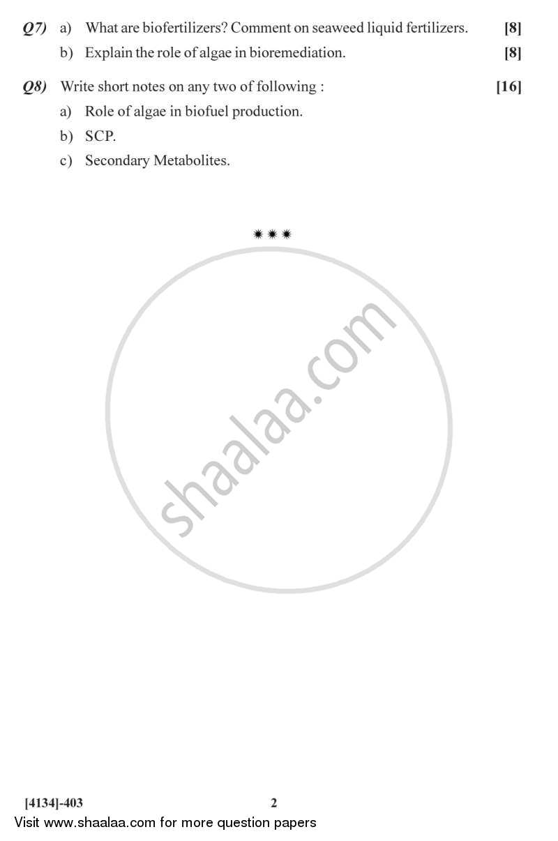 Botany Special Paper - Plant Physiology 2 2011-2012 - M.Sc. - Semester 4 - University of Pune question paper with PDF download