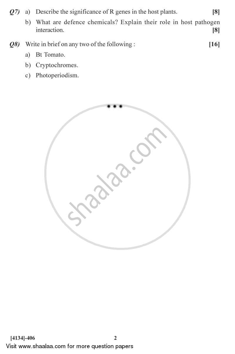 Botany Special Paper - Plant Physiology 2 2011-2012 - M.Sc. - Semester 4 - University of Pune question paper with PDF download