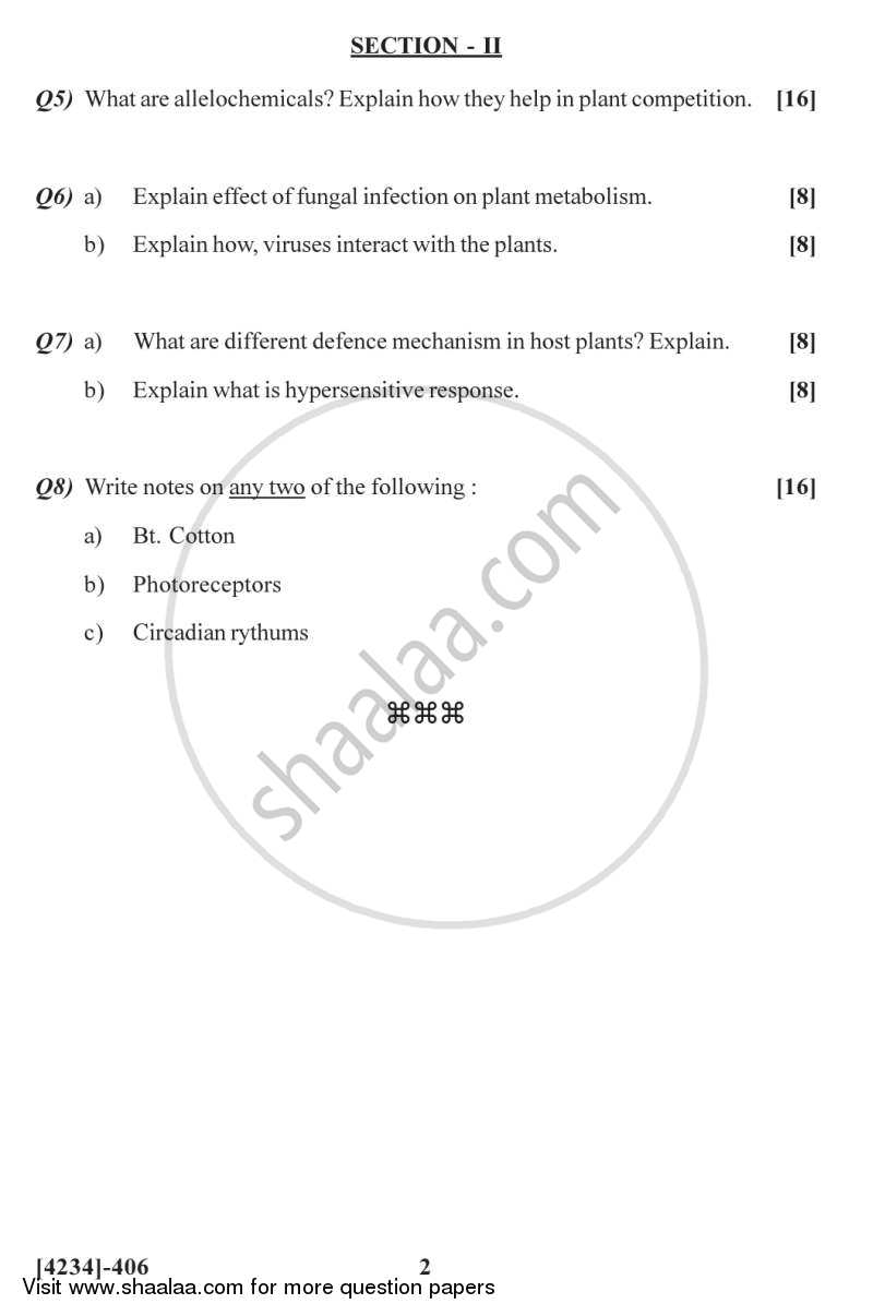 Botany Special Paper - Plant Physiology 2 2012-2013 - M.Sc. - Semester 4 - University of Pune question paper with PDF download