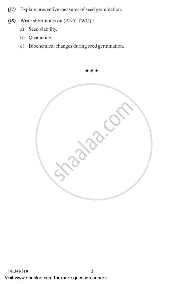 Botany Special Paper - Seed Technology 1 2011-2012 - M.Sc. - Semester 3 - University of Pune question paper with PDF download