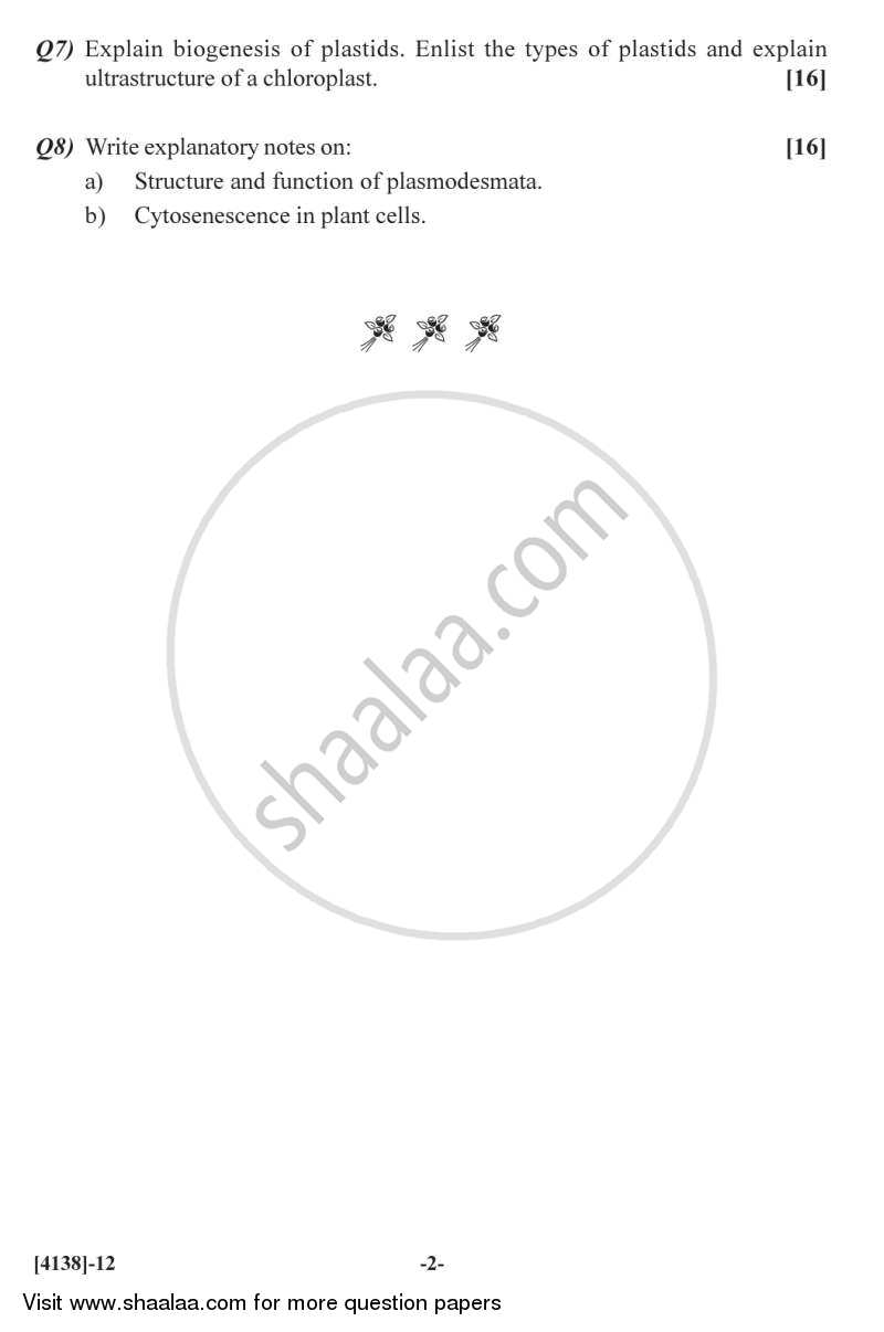 Cell Biology 2011-2012 - M.Sc. - Semester 1 - University of Pune question paper with PDF download