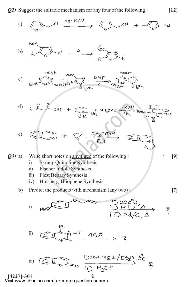 Chemistry of Heterocycles and Biologically Actives Compounds 2012-2013 - M.Sc. - Semester 3 - University of Pune question paper with PDF download