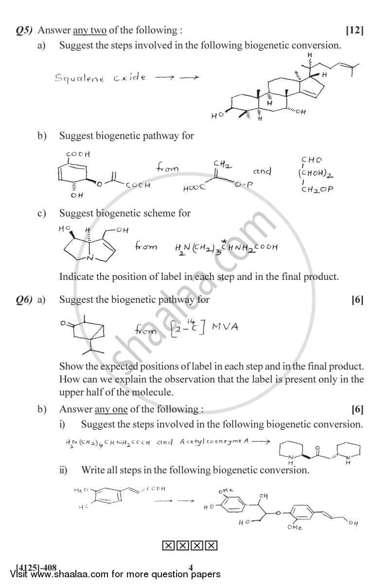 Chemistry of Natural Products 2011-2012 - M.Sc. - Semester 4 - University of Pune question paper with PDF download