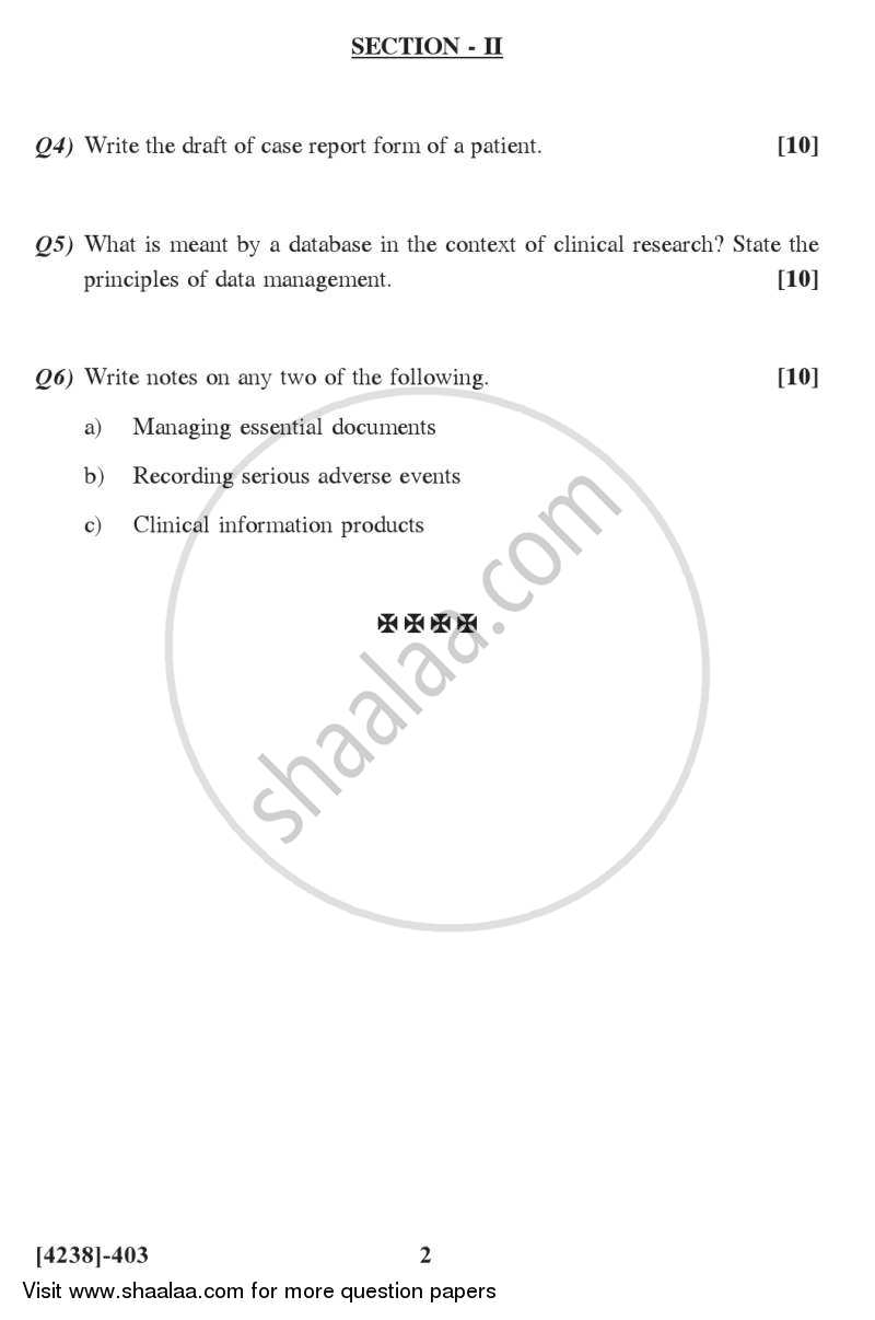 Clinical Research and Database Management 2012-2013 - M.Sc. - Semester 4 - University of Pune question paper with PDF download