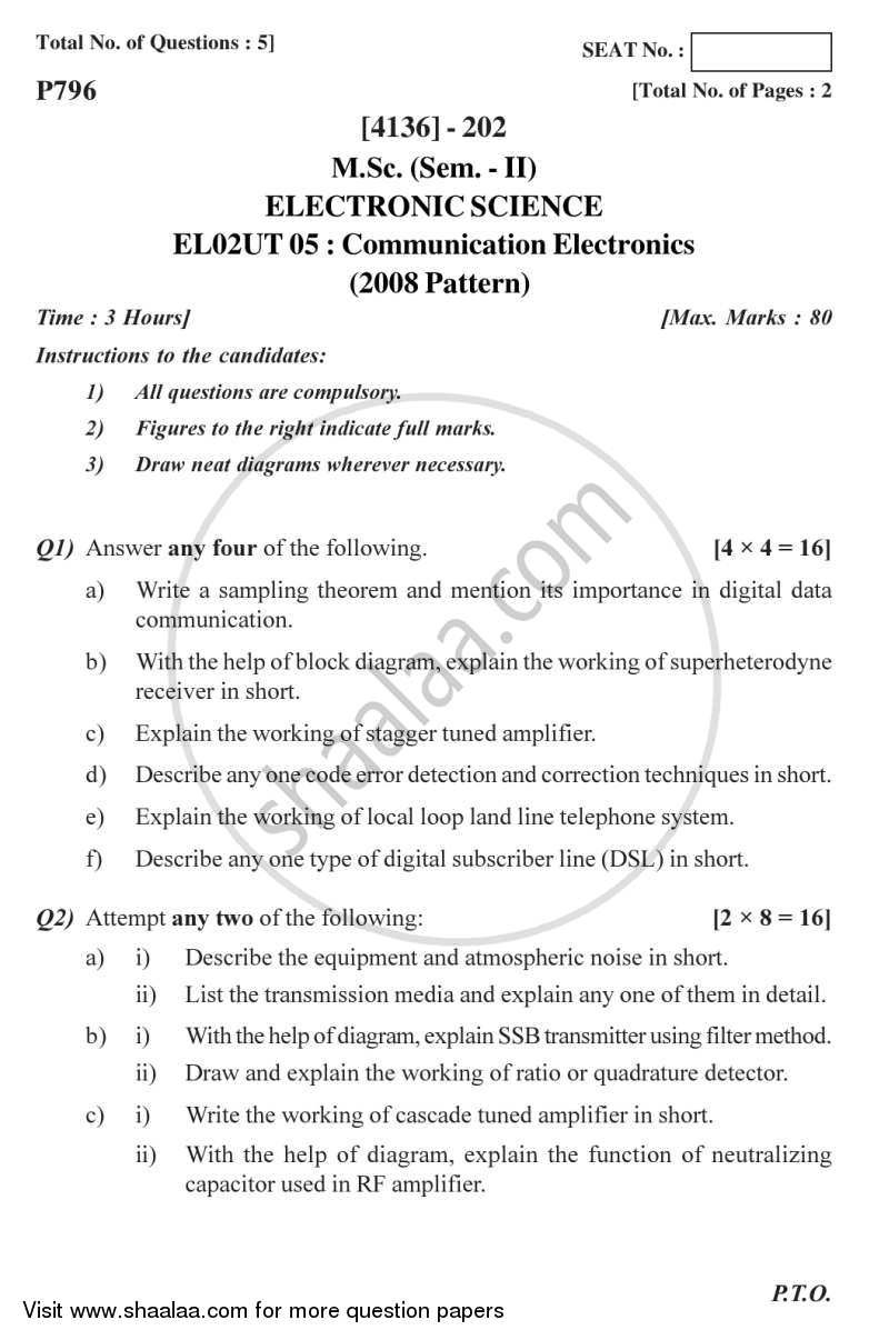Communication Electronics 2012-2013 - M.Sc. - Semester 2 - University of Pune question paper with PDF download