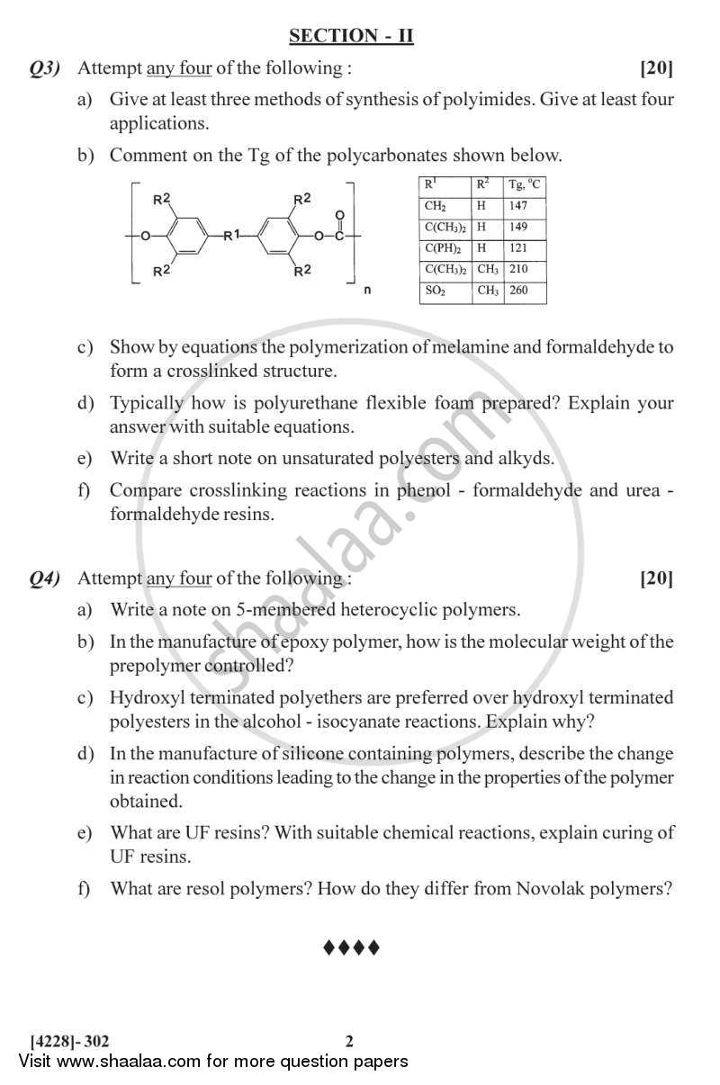 Condensation Polymerization 2012-2013 - M.Sc. - Semester 3 - University of Pune question paper with PDF download