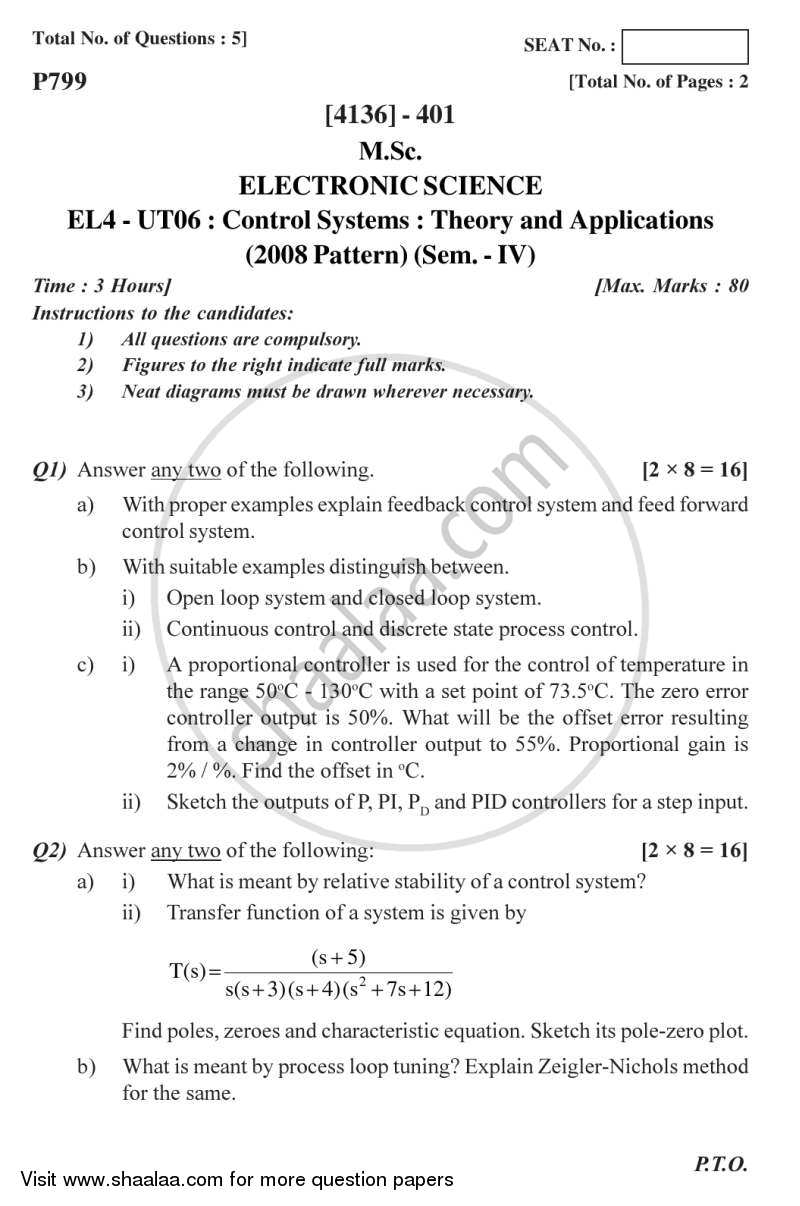 Control Systems 2011-2012 - M.Sc. - Semester 4 - University of Pune question paper with PDF download