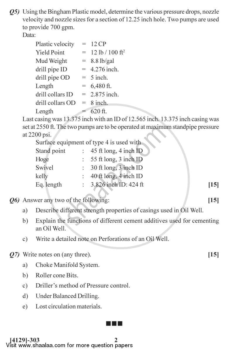 Drilling and Well Completions 2011-2012 - M.Sc. - Semester 3 - University of Pune question paper with PDF download