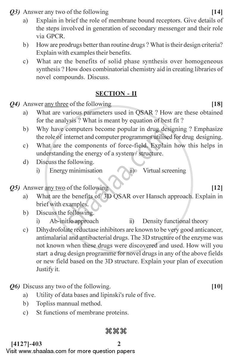Drug Design 2011-2012 - M.Sc. - Semester 4 - University of Pune question paper with PDF download