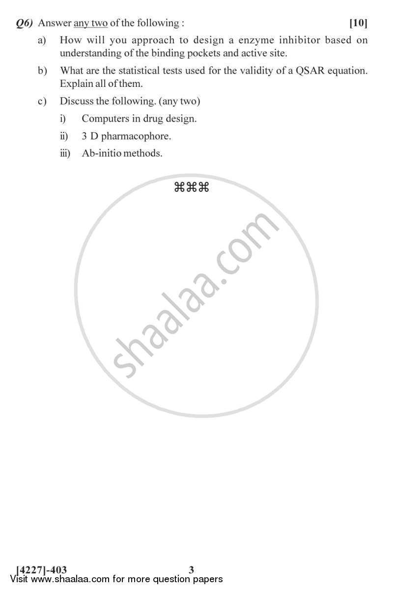 Drug Design 2012-2013 - M.Sc. - Semester 4 - University of Pune question paper with PDF download