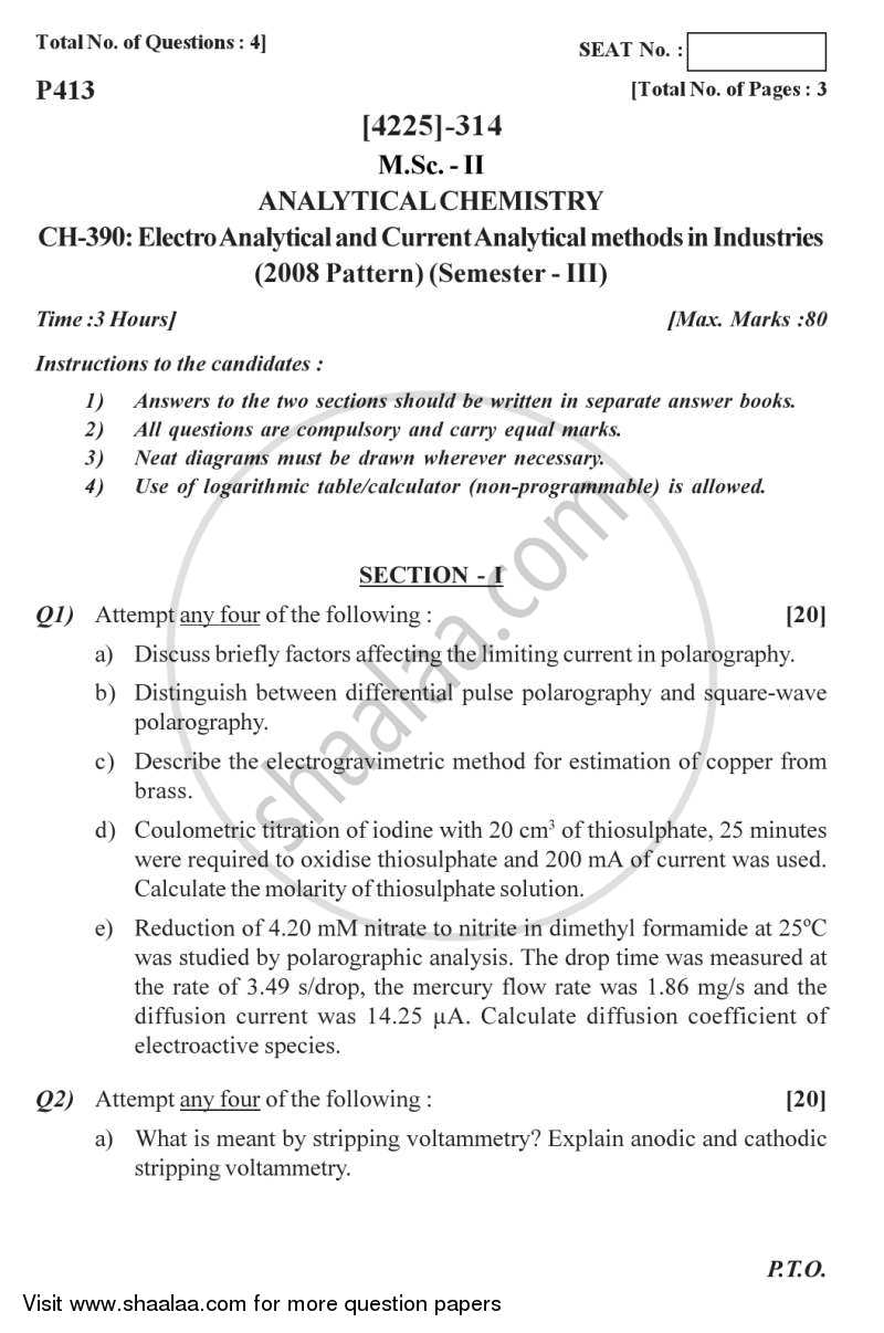 Electro Analytical and Current Analytical Methods in Industries 2012-2013 - M.Sc. - Semester 3 - University of Pune question paper with PDF download