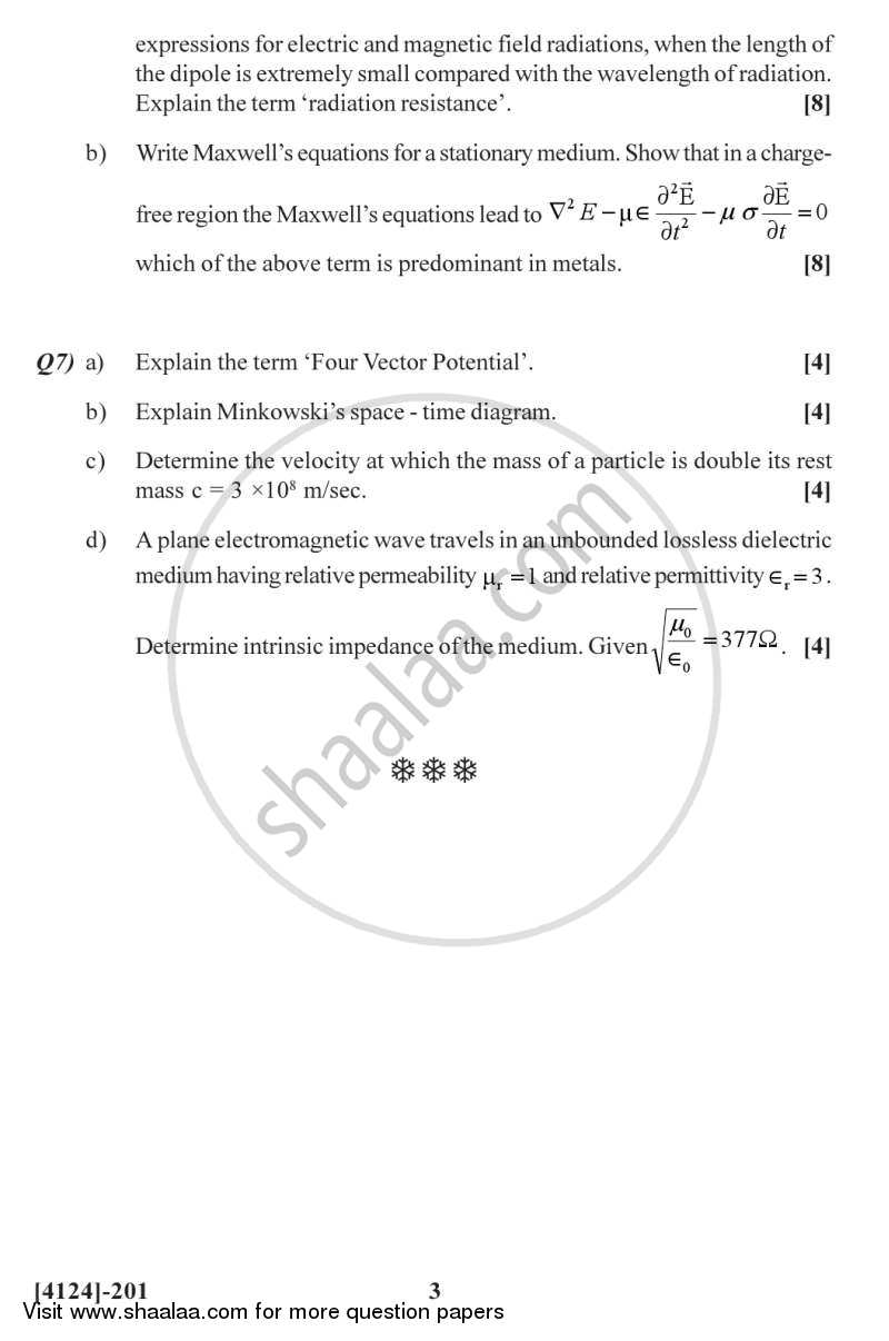 Electrodynamics 2011-2012 - M.Sc. - Semester 2 - University of Pune question paper with PDF download