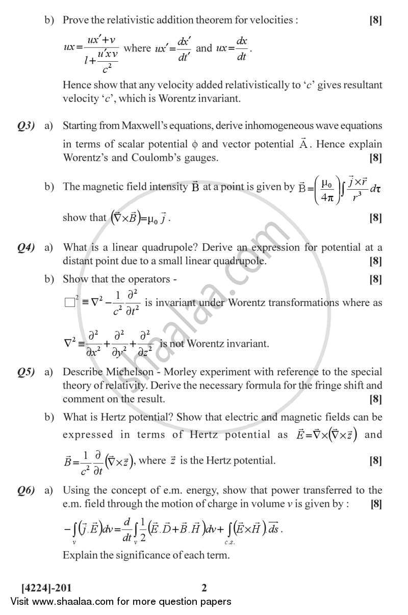 Electrodynamics 2012-2013 - M.Sc. - Semester 2 - University of Pune question paper with PDF download