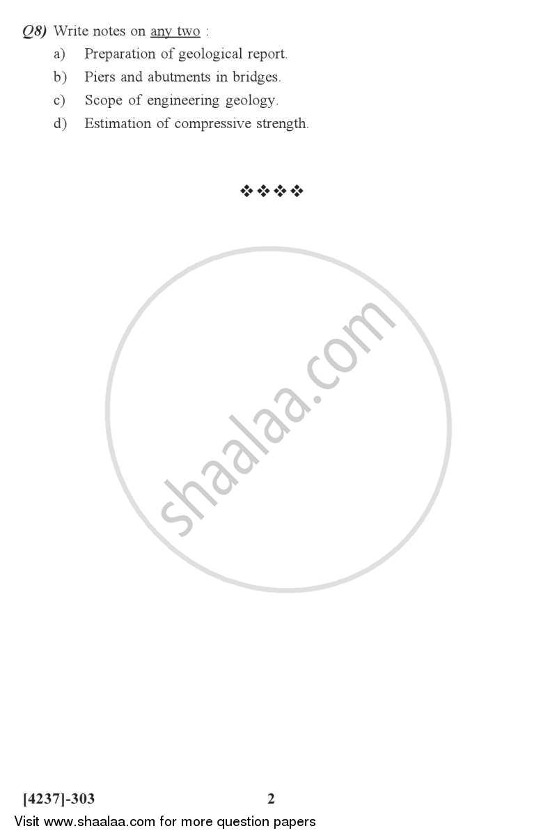 Engineering Geology and Geotechniques 2012-2013 - M.Sc. - Semester 3 - University of Pune question paper with PDF download