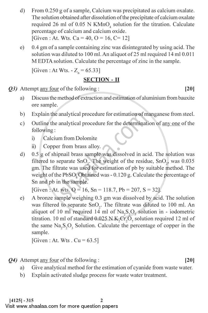Environmental and Analysis of Industrial Materials 2011-2012 - M.Sc. - Semester 3 - University of Pune question paper with PDF download