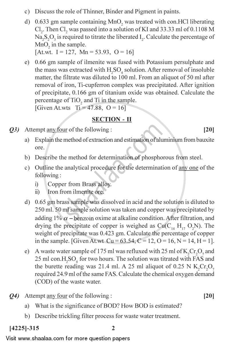Environmental and Analysis of Industrial Materials 2012-2013 - M.Sc. - Semester 3 - University of Pune question paper with PDF download
