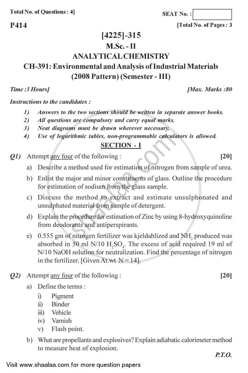Environmental and Analysis of Industrial Materials 2012-2013 - M.Sc. - Semester 3 - University of Pune question paper with PDF download