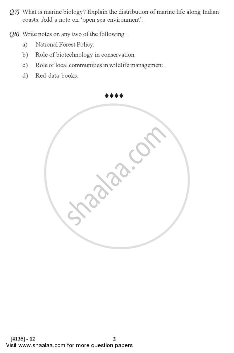 Environmental Biology 2011-2012 - M.Sc. - Semester 1 - University of Pune question paper with PDF download