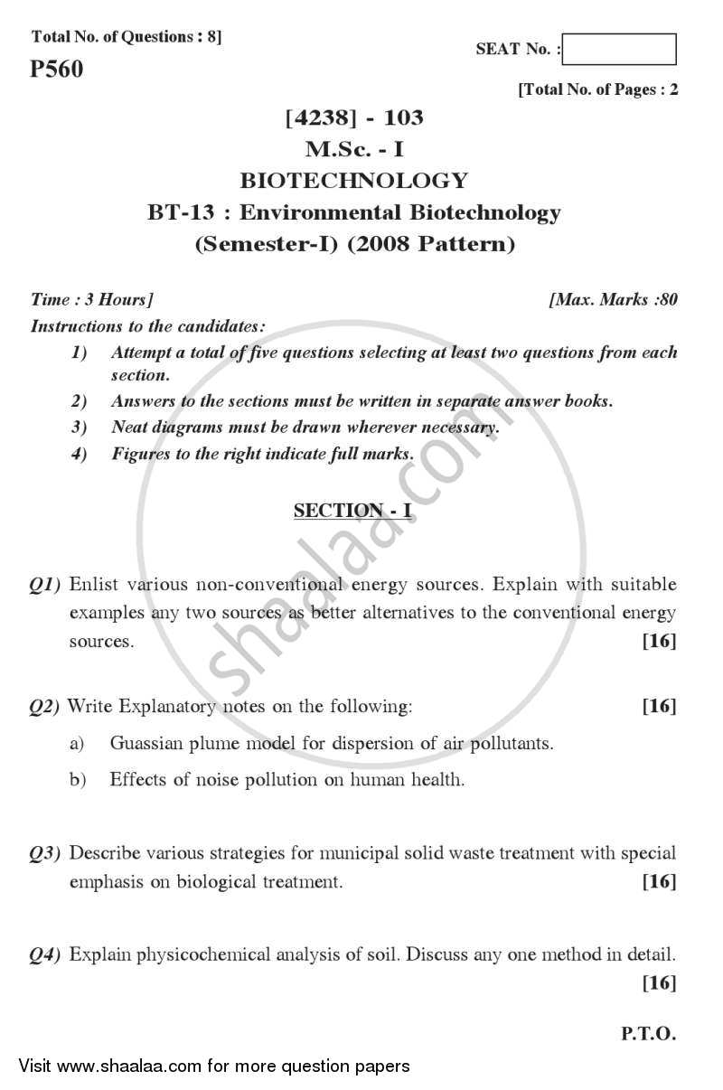 Environmental Biotechnology 2012-2013 - M.Sc. - Semester 1 - University of Pune question paper with PDF download