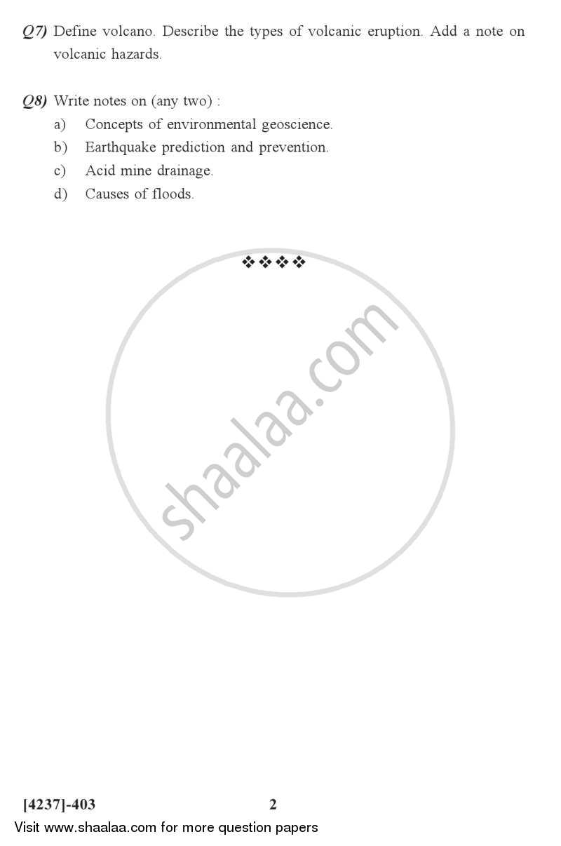 Environmental Geology 2012-2013 - M.Sc. - Semester 4 - University of Pune question paper with PDF download
