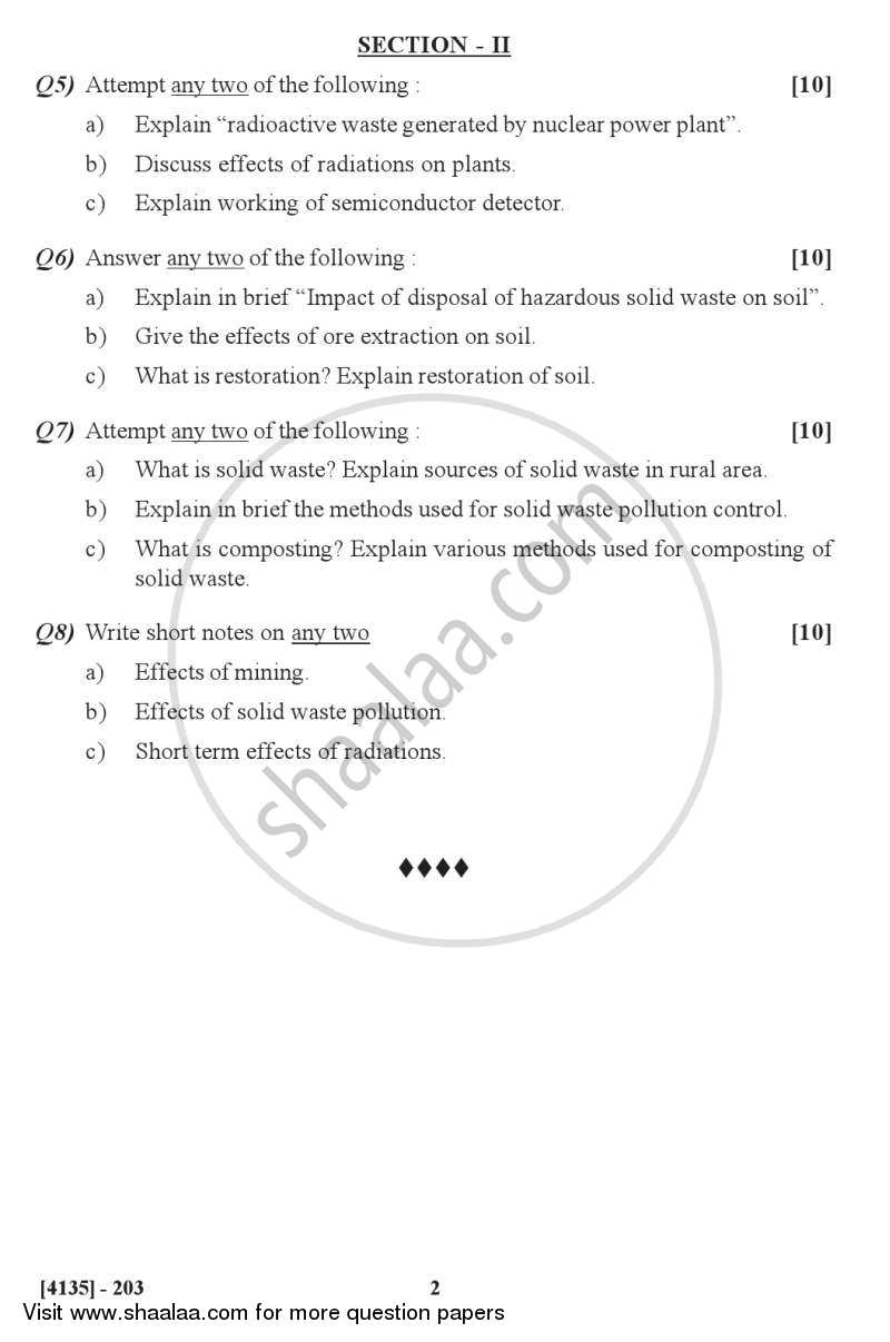 Environmental Pollution- Water and Soil 2011-2012 - M.Sc. - Semester 2 - University of Pune question paper with PDF download