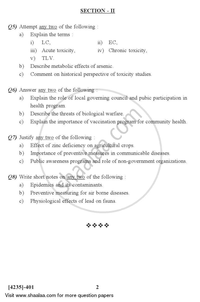 Environmental Toxicology, Health and Safety 2012-2013 - M.Sc. - Semester 4 - University of Pune question paper with PDF download