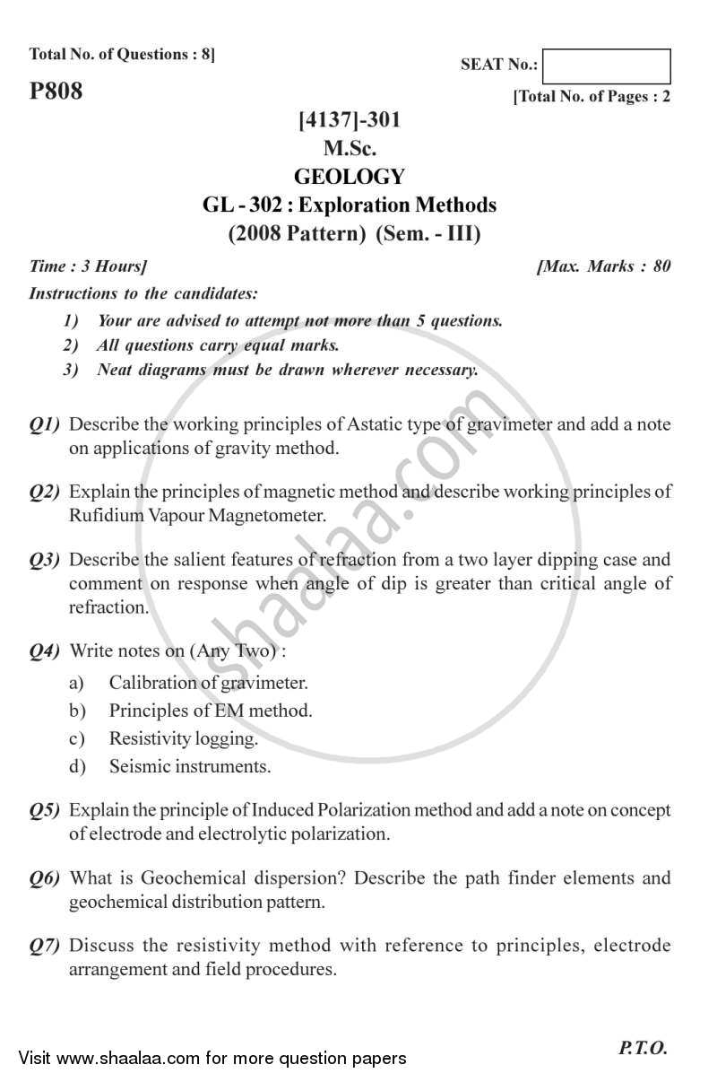Exploration Methods 2011-2012 - M.Sc. - Semester 3 - University of Pune question paper with PDF download