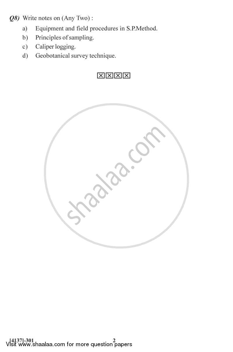 Exploration Methods 2011-2012 - M.Sc. - Semester 3 - University of Pune question paper with PDF download