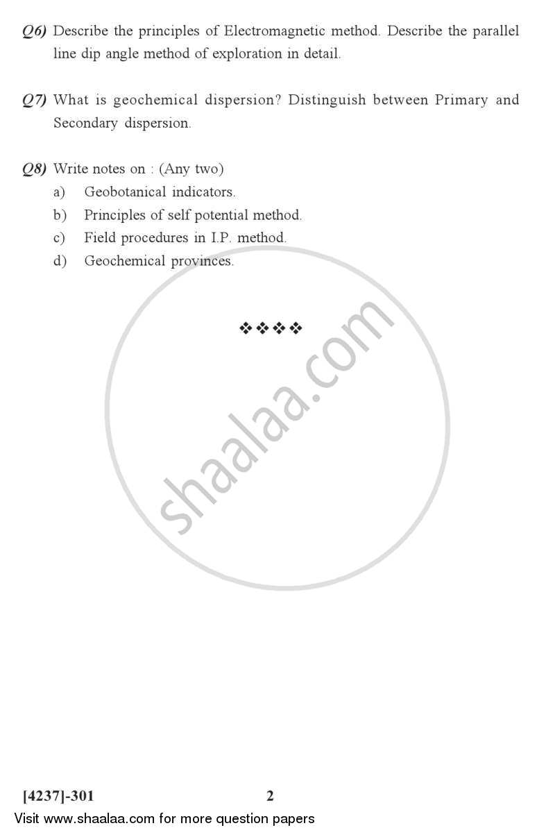 Exploration Methods 2012-2013 - M.Sc. - Semester 3 - University of Pune question paper with PDF download