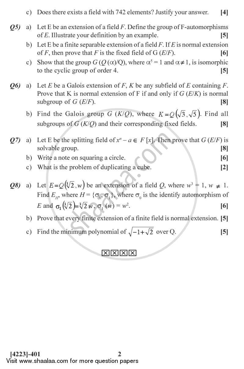 Field Theory 2012-2013 - M.Sc. - Semester 4 - University of Pune question paper with PDF download