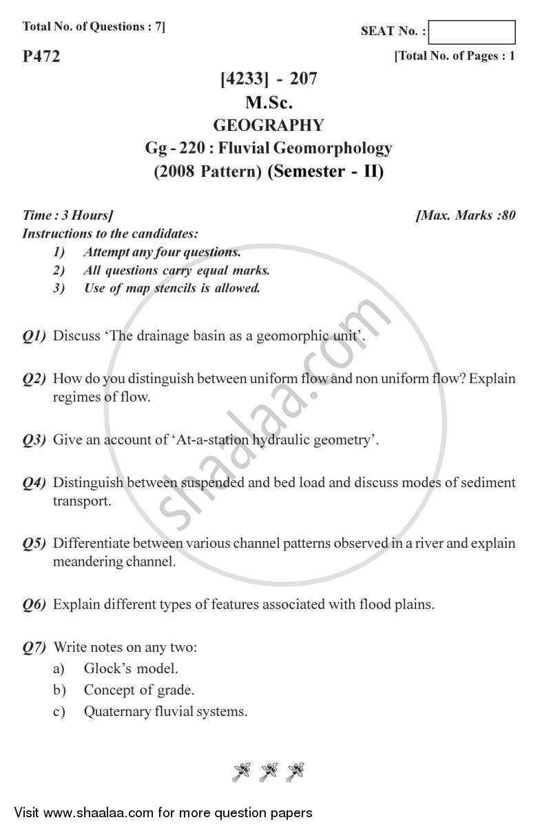 Fluvial Geomorphology 2012-2013 - M.Sc. - Semester 2 - University of Pune question paper with PDF download