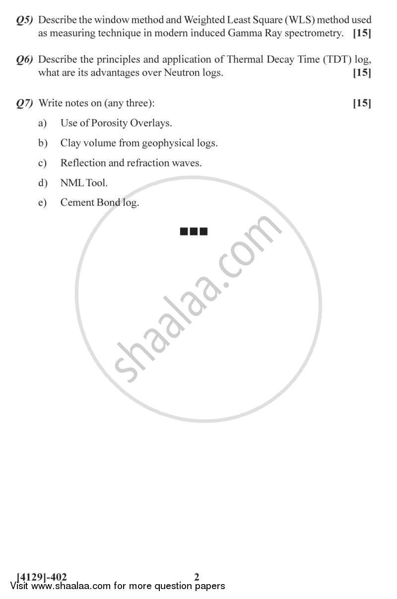 Formation Evaluation 2 2011-2012 - M.Sc. - Semester 4 - University of Pune question paper with PDF download