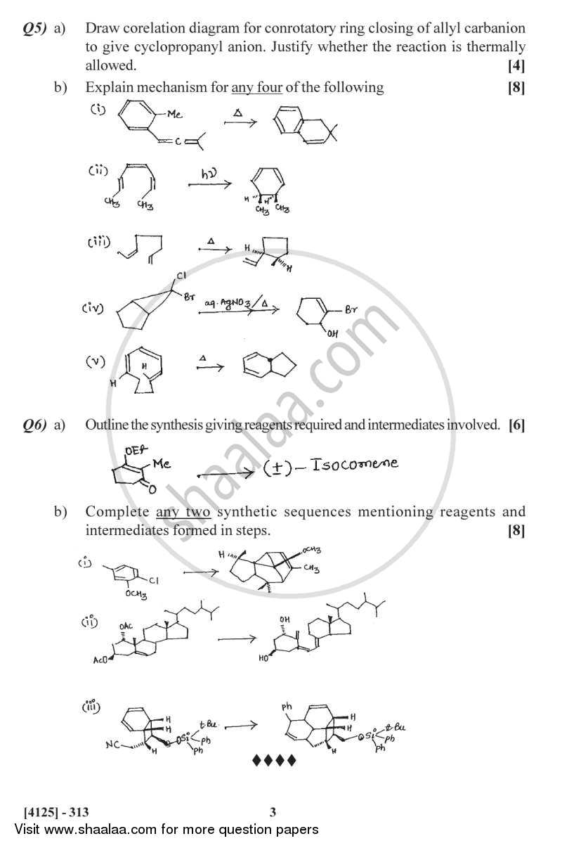 Free Radicals, Photochemistry Pericyclic Reactions and Their Applications 2011-2012 - M.Sc. - Semester 3 - University of Pune question paper with PDF download