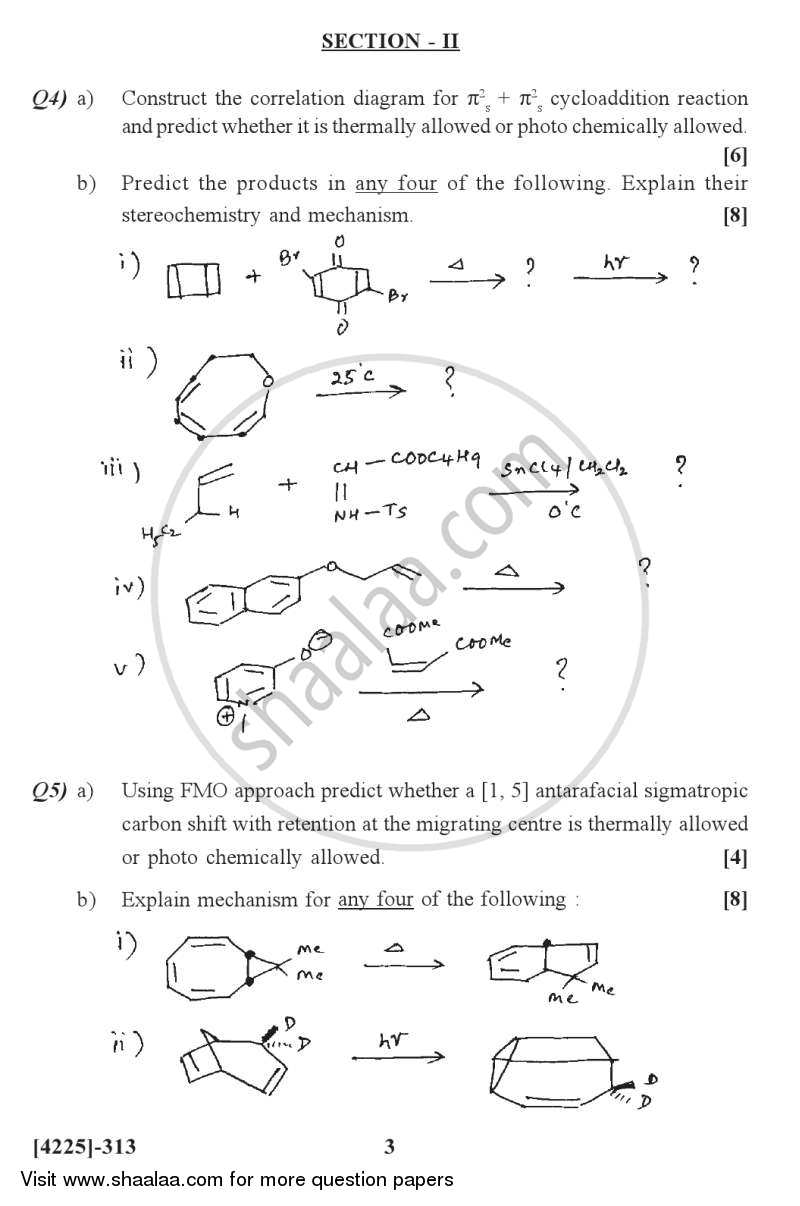 Free Radicals, Photochemistry Pericyclic Reactions and Their Applications 2012-2013 - M.Sc. - Semester 3 - University of Pune question paper with PDF download